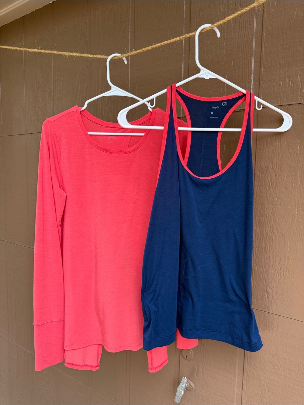 GAP Navy Racerback Tank with Coral Trim & Coral Long Sleeve Tee